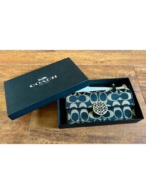 Coach Signature Canvas Wallet with Metal Button Closure